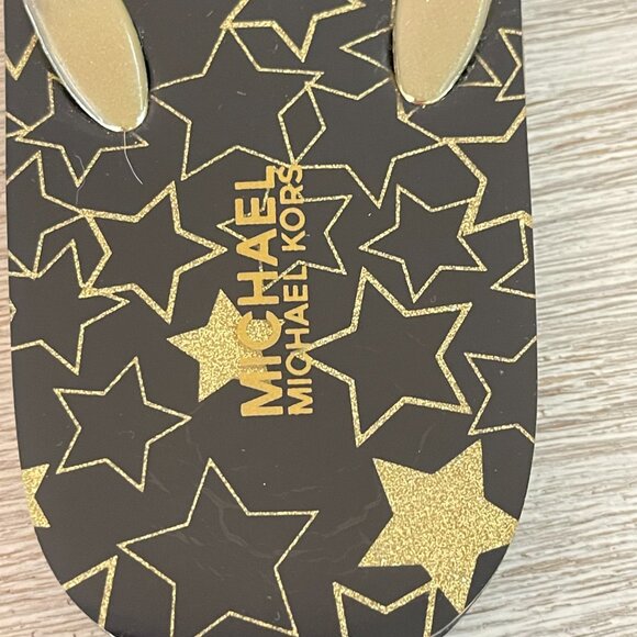 Michael Kors Sandals MK Flip Flops 6 Thong Gloss Black Metallic Gold Stars - Picture 10 of 12